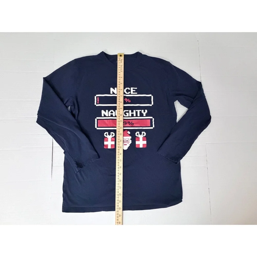 Childrens Place Boys XXL 16 Navy Blue Naughty Nice Santa Long Sleeve Graphic Tee